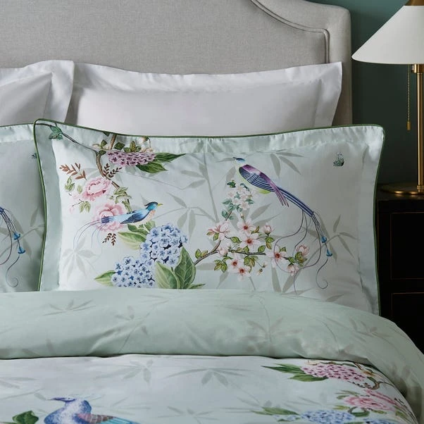 Dorma Love Bird Seafoam Oxford Pillowcase Pair 4 Dorma Love Bird Seafoam Oxford Pillowcase Pair - Image 4